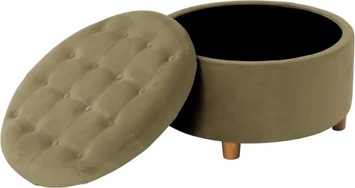 Miniatura 5 de HomePop Decoración del hogar Otomana redonda de terciopelo copetudo con botones Otomana con almacenamiento para sala de estar y dormitorio