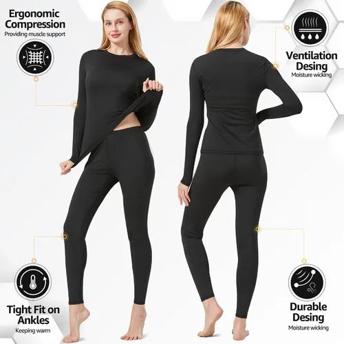 Miniatura 2 de UNIQUEBELLA Conjunto de ropa interior térmica para mujer, conjunto de capa base larga para mujer, conjunto de ropa interior atlética