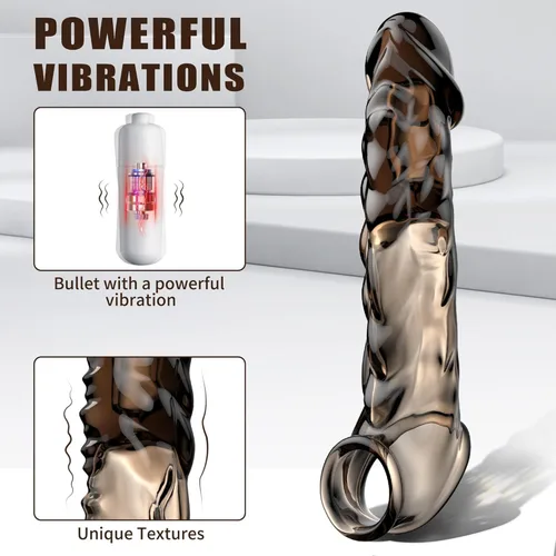 Miniatura 3 de Vibrator Penis Sleeve with Cock Ring - 3.6 inch Reusable Black Clear Penis Extender Male Sex Toy – Adds Girth & Length, Ultra-Soft Penis Ring Adult