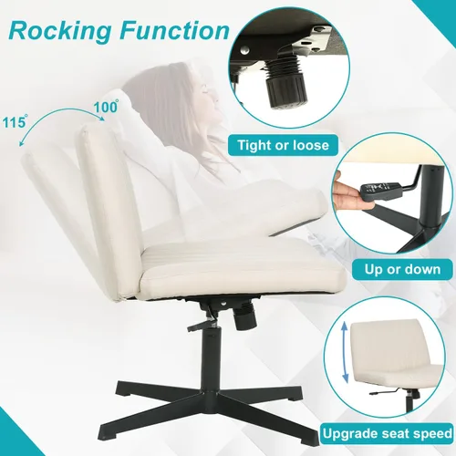 Miniatura 5 de BestOffice Silla cruzada cómoda, sin brazos, con patas cruzadas, silla de escritorio sin ruedas, silla de escritorio amplia ajustable giratoria