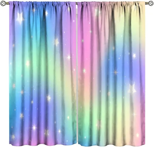 Miniatura 42 de Cortinas opacas abstractas de arco iris, pintura de color arcoíris con gotas, diseño gráfico creativo con bolsillo para barra, para sala de estar