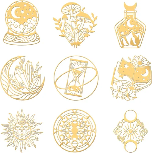 Miniatura 18 de OLYCRAFT Calcomanías temáticas de ala de ángel, 9 calcomanías de metal de latón dorado de 1.6 x 1.6 pulgadas para álbumes de recortes, manualidades