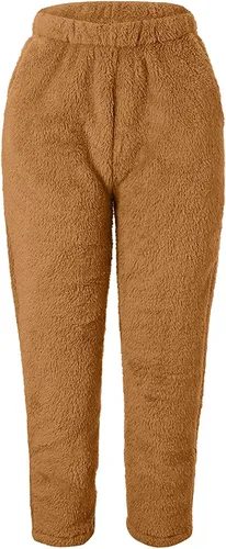 Miniatura 4 de LRMQS Pantalones de forro polar cálidos para mujer, esponjosos, térmicos, casuales, cómodos, holgados, con forro de moda, 2023