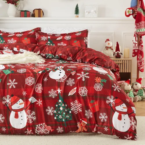 Miniatura 11 de CAROMIO Juego de funda de edredón de Navidad, de microfibra suave, reversible, ropa de cama decorativa festividades + 1 funda de almohada