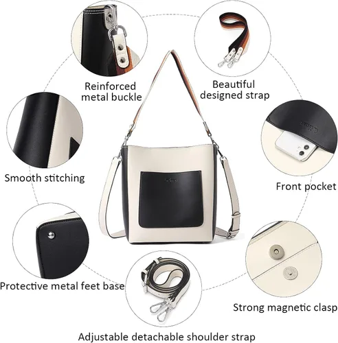 Miniatura 6 de BROMEN - Bolsa de mano de cuero para mujer, bolsa de hombro, bolsa bandolera