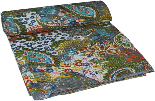 Miniatura 5 de Manta india hecha a mano de algodón Kantha Quit de algodón Gudari (negro)