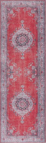 Miniatura 3 de SAFAVIEH Tucson Collection - Alfombra lavable de 2 pies 6 pies x 8 pies, rojo y beige, antideslizante y fácil de limpiar, ideal para pasillo