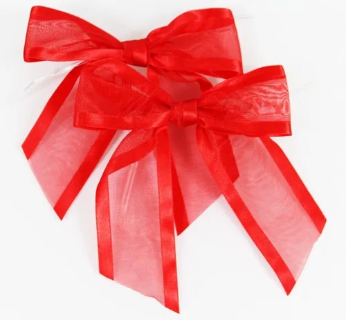 Miniatura 6 de Lazos de organza negros preatados con lazos giratorios. Paquete de 12 lazos de tela con bordes satinados hechos de cinta de 1-1/2 pulgadas. El lazo