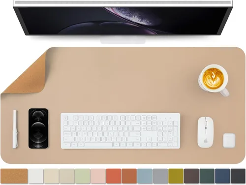 Miniatura 40 de Tapete de escritorio grande de corcho natural y cuero, tapete de escritorio ecológico, protector de escritorio de doble cara, tapete de teclado Café