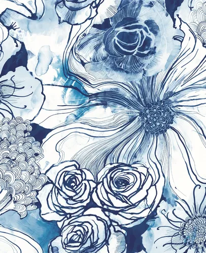 Miniatura 13 de NextWall Harry & Grace Ink Rose - Papel tapiz para despegar y pegar, diseño floral abstracto (Mocha y Niebla Azul)