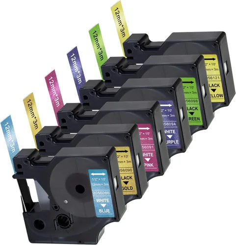 Miniatura 12 de Paquete de 4 recambios para rotuladora Dymo D1, negro sobre transparente 45010 S0720500, 1/2 pulgada x 23 pies cinta de etiquetas transparente D1