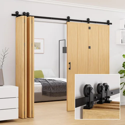 Miniatura 3 de Kit de rieles de puerta de granero biplegable de 96 pulgadas adecuado para 8 paneles de puerta, nuevo estilo acordeón, resistente y suave, fácil
