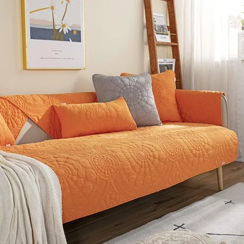 Miniatura 10 de vctops Funda de Sofá con Bordado de Círculo Bohemio de Color Sólido de Algodón Acolchado Antideslizante Fundas de Sofá Seccional Funda de Sofá