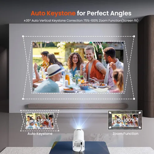 Miniatura 9 de Mini proyector con WiFi y Bluetooth, proyector de películas portátil con rotación de 180°, compatible con HD de 1080P, Keystone vertical automático