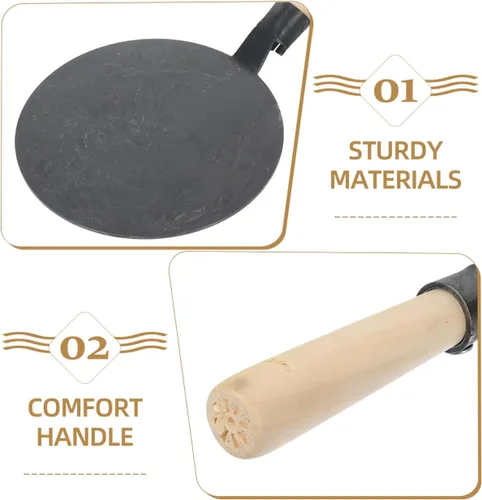 Miniatura 7 de VOSAREA Juego de sartenes antiadherentes, sartén plana de hierro fundido Dosa - Plancha con esparcidor y mango de madera para panqueques, roti