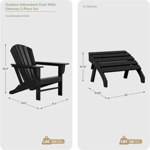 Miniatura 3 de WestinTrends Dylan - Silla Adirondack para exteriores con otomana, juego de 2 piezas, color negro
