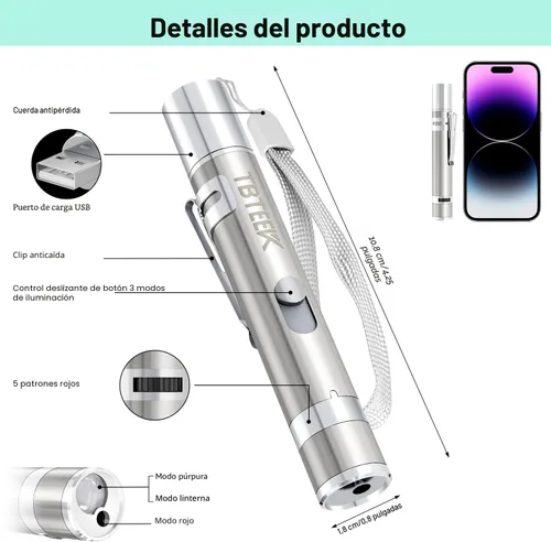 Miniatura 7 de TBTeek Juguete para Gato, Juguete Interactivo para Gatito Recargable por USB, 7 Modos de Luz y Patrones Ajustables, Juguete Portátil de Ratón