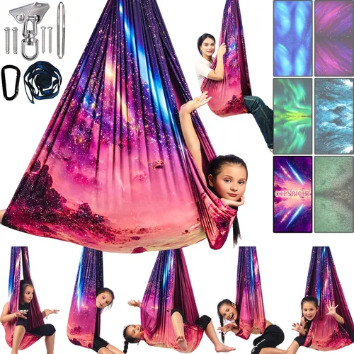 Miniatura 9 de Columpio sensorial para niños y adultos con capacidad para hasta 300 libras en interiores y exteriores, columpio de terapia de abrazo de doble capa