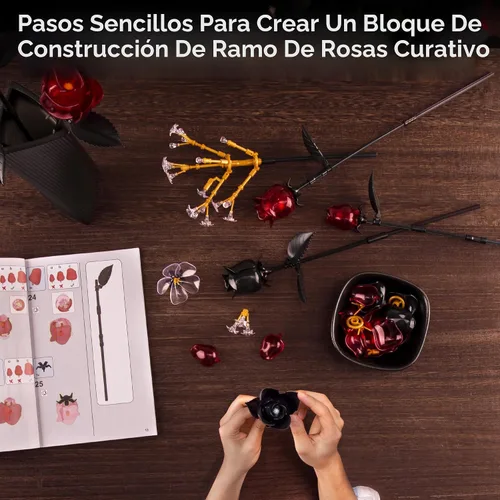 Miniatura 7 de Juego de construcción de ramo de rosas para adultos, regalos para mujeres, adolescentes, parejas, mamá, esposa, novia, colección de botánicos