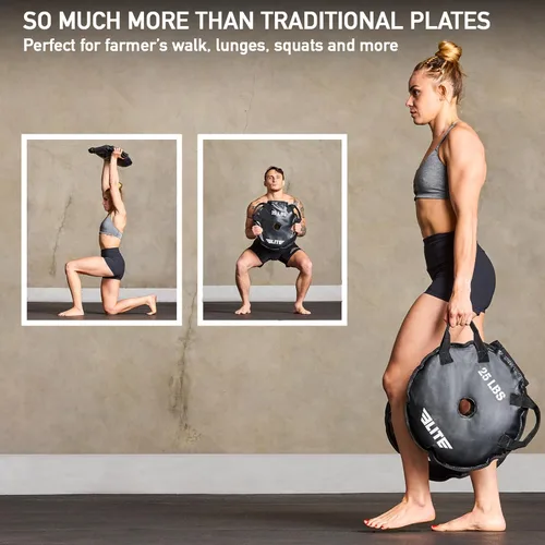 Miniatura 5 de Elite Sports Placas de Arena para Entrenamiento (Juego de 2) – Placas de Peso Rellenables para Barras Olímpicas – A prueba de caídas, Impermeables