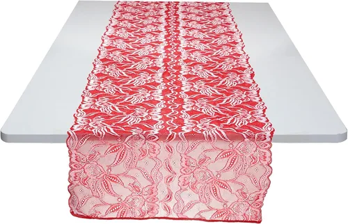 Rockcloud Camino de mesa de encaje floral de 13 x 53 pulgadas, decoración de mesa vintage con exquisita flor bordada para vacaciones, bodas, Rojo