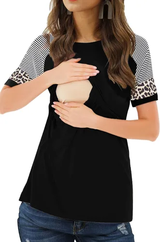 Miniatura 5 de Smallshow Camisas de lactancia para mujer, manga corta de retazos
