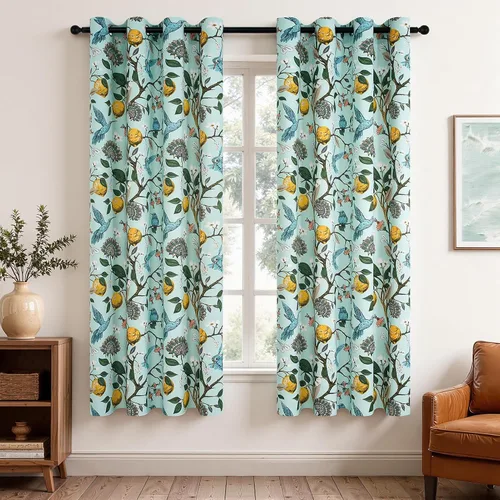 Miniatura 22 de Topfinel Cortinas beige para cocina, 36 pulgadas de largo, diseño botánico floral, colibrí, con ojales, oscurecimiento de habitación, media ventana