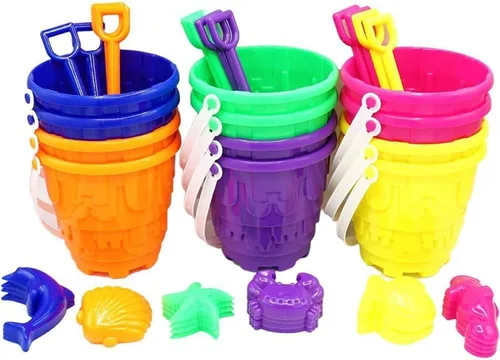 Miniatura 8 de 4E's Novelty 12 juegos de juguetes de playa, incluye 12 cubos de arena, 12 palas, 24 moldes de arena para niños, cubos de playa pequeños de 5.75