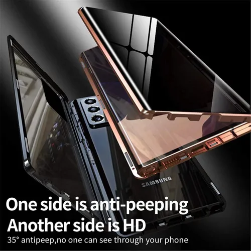 Miniatura 5 de Funda magnética de privacidad para Samsung Galaxy Note 10, dorado, vidrio templado, antiespía, protección de cuerpo completo, soporte