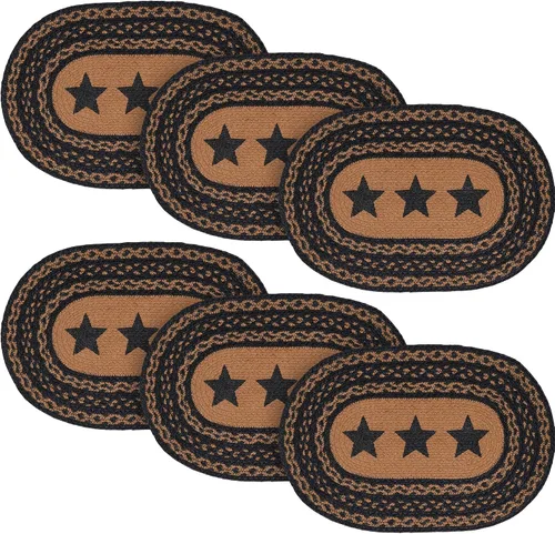 Miniatura 11 de VHC Brands Farmhouse Star - Mantel individual para mesa de comedor, yute trenzado, ovalado, negro tostado, 10 x 16 pulgadas