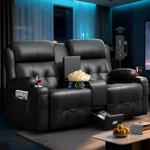 Miniatura 29 de Sofá reclinable biplaza, asiento de cine en casa de 4 plazas, sofá reclinable con USB, consola central, sillón reclinable de pared para caravana