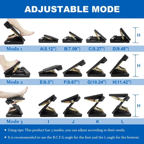Miniatura 7 de Reposapiés plegable, reposapiés de computadora debajo del escritorio, 12 modos ergonómicos ajustables para oficina, capacidad de carga de 80 libras