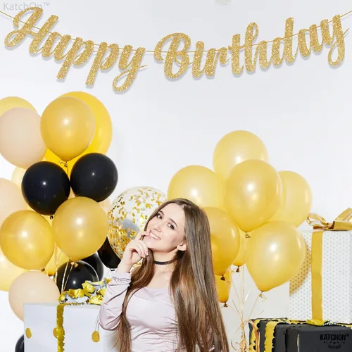 Miniatura 8 de KatchOn, Cartel de feliz cumpleaños dorado con purpurina – 10 pies, sin bricolaje Cartel dorado de feliz cumpleaños Cartel dorado de feliz Oro