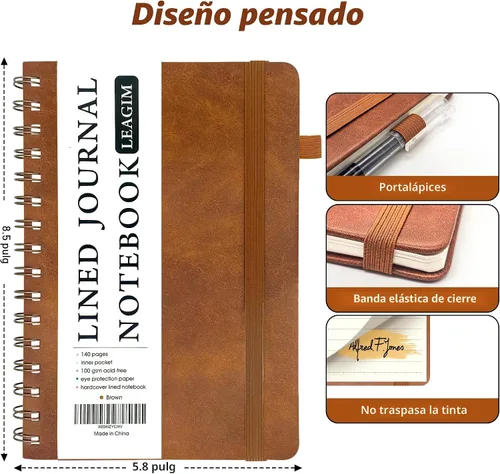 Miniatura 4 de LEAGIM Cuaderno rayado en espiral para mujeres y hombres, cuaderno de tapa dura con rayas universitarias para trabajo y toma de notas, diarios