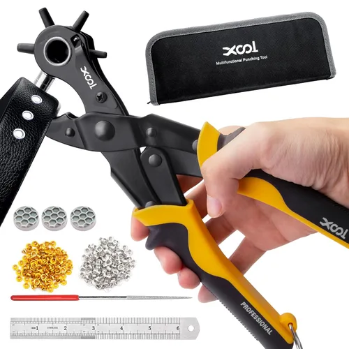 XOOL Kit de Herramientas de Perforación y Ojales para Cuero 2 en 1, Ojales de Metal de 3/16" 4.5mm para Tela, Perforador, Alicates de Ojales para