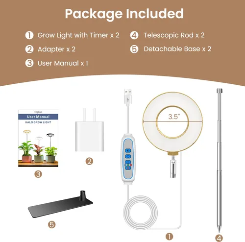 Miniatura 8 de Kullinss - Luz de crecimiento, 48 luces LED de espectro completo para plantas de cultivo en interiores con base desmontable, temporizador de Grano