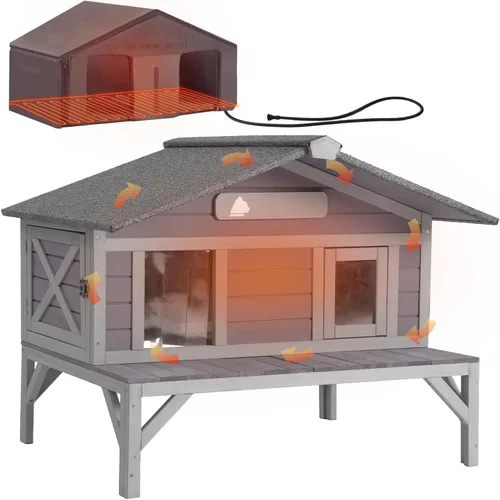 Miniatura 9 de GUTINNEEN Casa para Gatos de Exterior Climatizada Aislada con Calentador y Forro Térmico, Refugio Cálido de Invierno para Gatos Ferales Espacioso