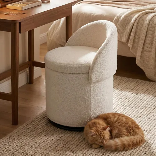 Ya-Home Silla Otomana Giratoria Moderna para Tocador, Sillas de Club Tipo Barril Tapizadas en Sherpa con Giro de 360° y Almacenamiento, Cómodo