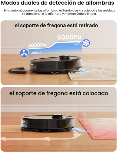 Miniatura 7 de Lefant LiDAR Robot Aspirador y Trapeador Combo, 75 días de autovaciado, 6000Pa potente Scution, mapeo de varios pisos, zonas prohibidas, 140 minutos
