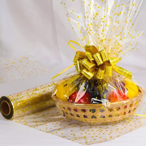 Miniatura 6 de CMFYHM Rollo de Envoltura de Celofán Transparente (34" x 120 Pies) Celofán de Lunares Dorados de 3 Mil, Rollo de Envoltura de Celofán para Regalos
