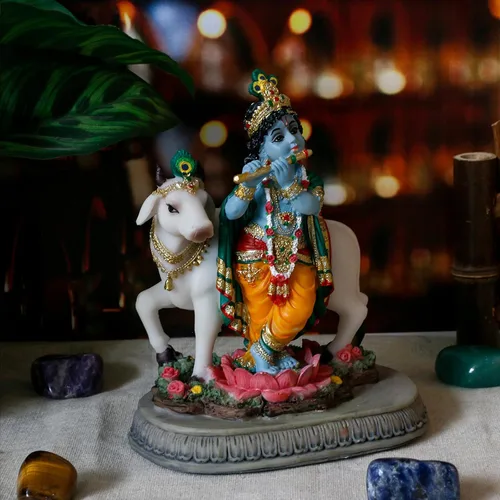 Miniatura 2 de BangBangDa Estatua de ídolo del señor indio Krishna – 5.7 pulgadas de alto, murit de dios hindú Krishna para el templo del hogar, Puja Diwali