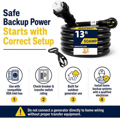 Miniatura 5 de Cable de extensión de generador de 50 amperios, cable de alimentación resistente de 13 pies 14-50P a SS2-50R para RV, interruptor de transferencia