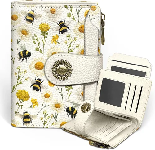 Miniatura 35 de Icycay Cartera pequeña para mujer, plegable con bloqueo RFID, soporte para tarjetas de crédito, bolsillo con cremallera para monedas, piel