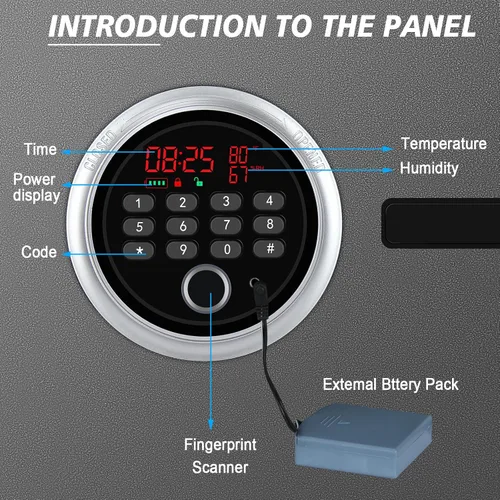 Miniatura 2 de Caja fuerte biométrica, caja fuerte para pistolas con huella dactilar con pantalla de tiempo, humedad y temperatura, perfecta