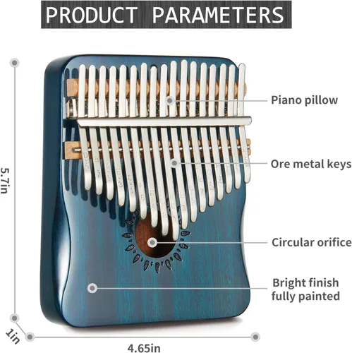 Miniatura 5 de AARVI Kalimba - Piano de pulgar de 17 teclas, piano portátil de dedo Mbira, regalos para niños y adultos principiantes (azul)