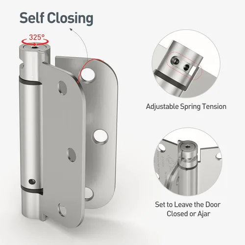 Miniatura 3 de HOSOM Bisagra de puerta de cierre automático de 3.5 pulgadas, bisagra de resorte, tensión ajustable para puerta interior, certificación UL