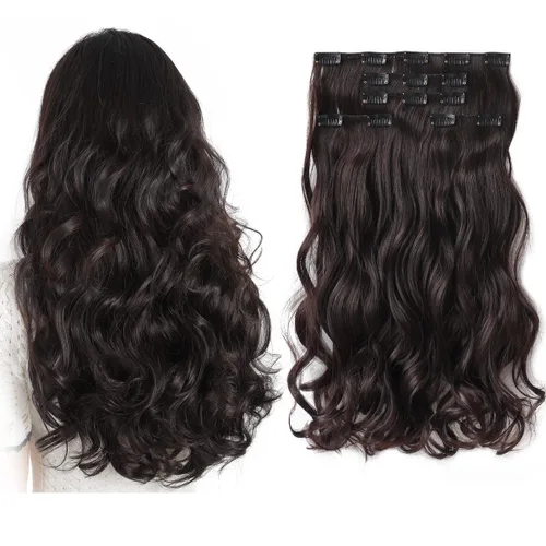 Miniatura 61 de Extensiones de cabello negro lacio, 2 juegos de extensiones de cabello con clip para mujeres, Halloween, 5 piezas de 22 pulgadas, piezas de cabello