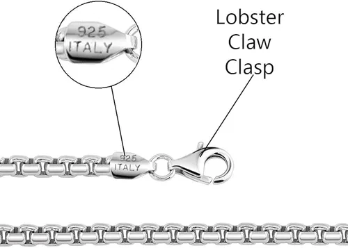 Miniatura 2 de Savlano Collar de plata de ley 925 con caja redonda italiana maciza chapada en rodio viene con caja de regalo para mujeres y hombres, fabricado