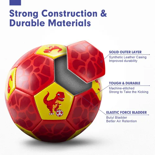 Miniatura 2 de hahaland Balón de fútbol tamaño 3 para niños con bolsa de malla de inflador, juego de bolas de dinosaurio, juguetes para exteriores, patio trasero