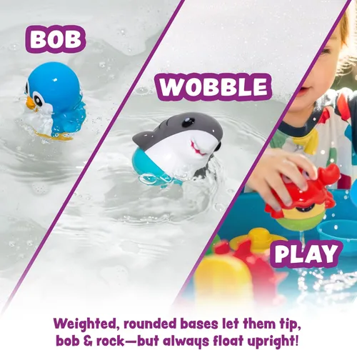 Miniatura 4 de Tub Works® Tub Bobbers™ Bob, Wobble & Float - Juguetes de baño verticales para niños pequeños, paquete de 6 Acción única de tambaleo Juguetes